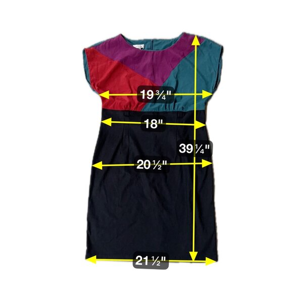 Vintage Dress Color Block Size 14 Cap Sleeve Mid Length 1990s Retro Business - Picture 9 of 9